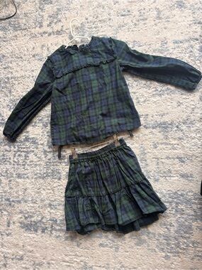 Crewcuts J.Crew Plaid 2-Piece Outfit Set Ruffle Blouse & Tiered Skirt